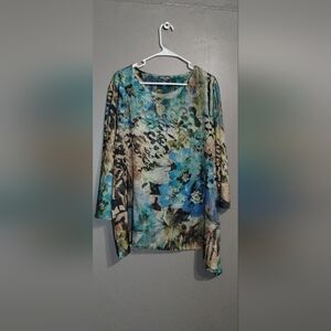 Roz & Ali Teal and Black Patterned Blouse (3X)